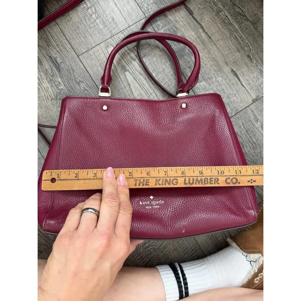 Kate Spade Leila Handbag Cherrywood Red Medium Triple Compartment Satchel